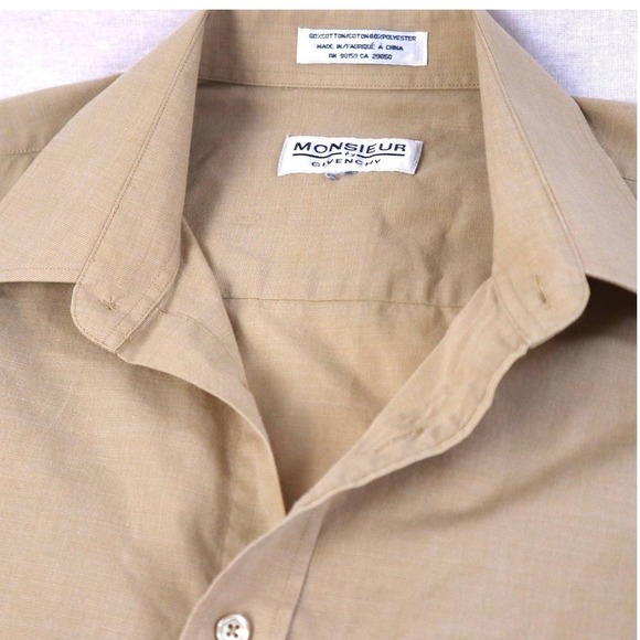 Givenchy Other - Monsieur by Givenchy Mens Vintage Tan Khaki Button Down Shirt Long Sleeve XL